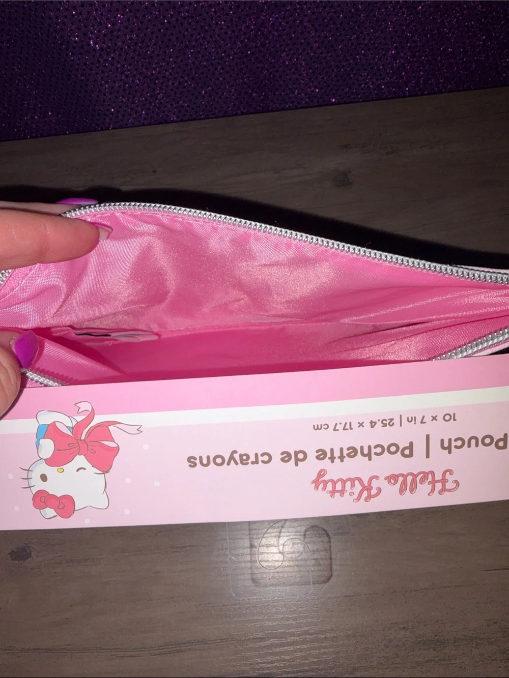🆕💜NWT Hello Kitty Sanrio Pink Striped Pencil Case Zip Pouch
